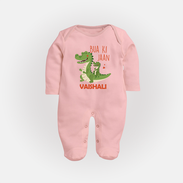 Bua Ki Jaan Sleep Suit / Full Sleeve Body Suit | Personalized Baby Sleep Suit / Full Sleeve Body Suit for Bua's Heart - BABY PINK - New Born (Chest 7.5")