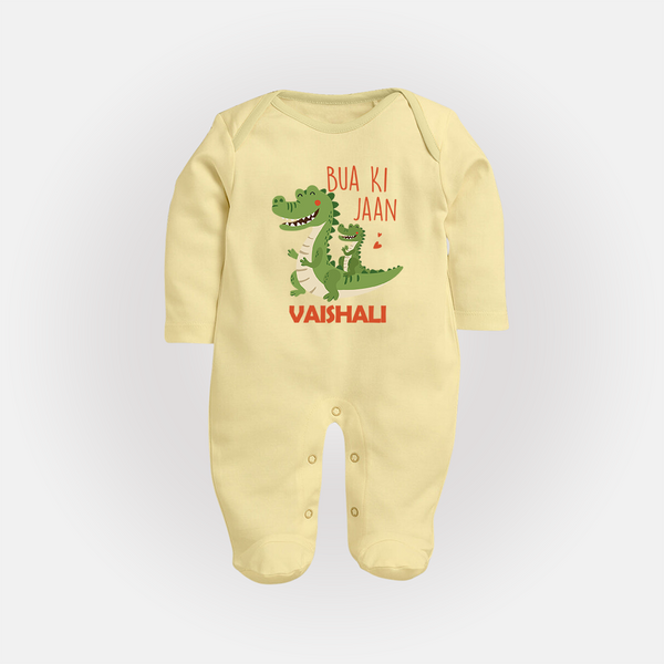 Bua Ki Jaan Sleep Suit / Full Sleeve Body Suit | Personalized Baby Sleep Suit / Full Sleeve Body Suit for Bua's Heart - PASTEL YELLOW - New Born (Chest 7.5")