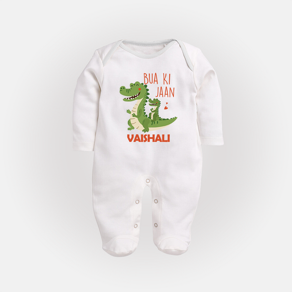 Bua Ki Jaan Sleep Suit / Full Sleeve Body Suit | Personalized Baby Sleep Suit / Full Sleeve Body Suit for Bua's Heart - WHITE - New Born (Chest 7.5")