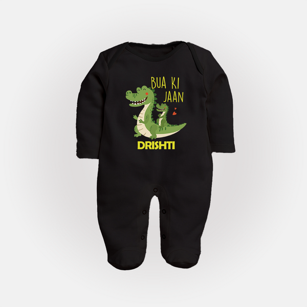 Bua Ki Jaan Sleep Suit / Full Sleeve Body Suit | Personalized Baby Sleep Suit / Full Sleeve Body Suit for Bua's Heart - BLACK - New Born (Chest 7.5")