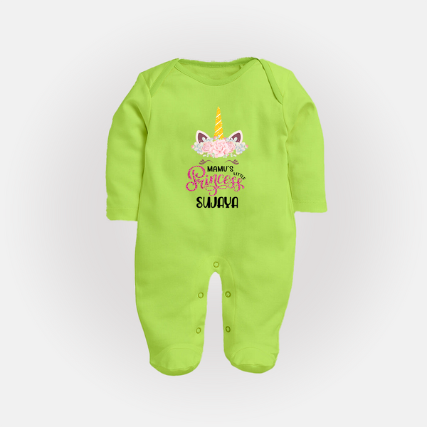Mamu's Little Princess Sleep Suit / Full Sleeve Body Suit | Custom Baby Sleep Suit / Full Sleeve Body Suit for Mamu's Darling - LIME GREEN - New Born (Chest 7.5")