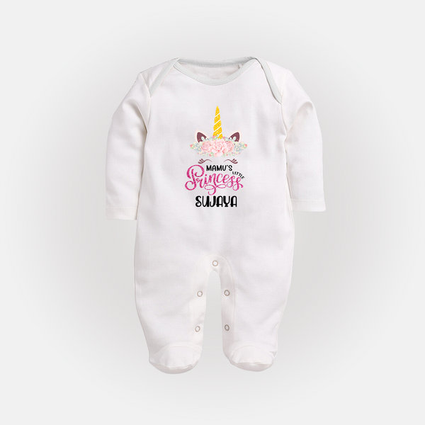 Mamu's Little Princess Sleep Suit / Full Sleeve Body Suit | Custom Baby Sleep Suit / Full Sleeve Body Suit for Mamu's Darling - WHITE - New Born (Chest 7.5")