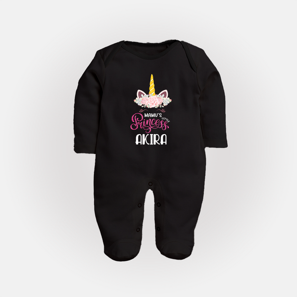 Mamu's Little Princess Sleep Suit / Full Sleeve Body Suit | Custom Baby Sleep Suit / Full Sleeve Body Suit for Mamu's Darling - BLACK - New Born (Chest 7.5")