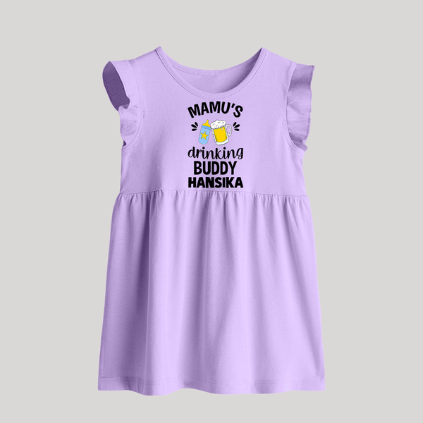 Mamu's Drinking Buddy Baby Frock | Personalized Baby Frock for Mamu's Sidekick - LILAC - 0 - 3 Months Old (Chest 17")