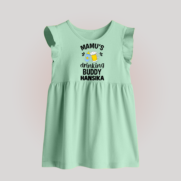 Mamu's Drinking Buddy Baby Frock | Personalized Baby Frock for Mamu's Sidekick - MINT GREEN - 0 - 3 Months Old (Chest 17")
