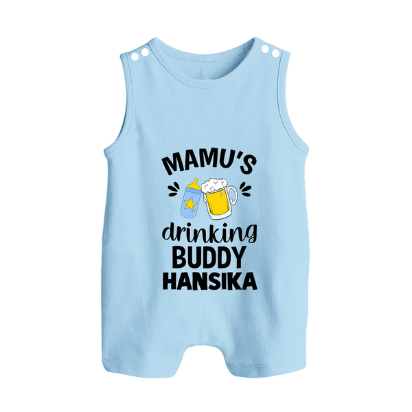Mamu's Drinking Buddy Romper Suit / Sleeveless Romper | Personalized Baby Romper Suit / Sleeveless Romper for Mamu's Sidekick - BABY BLUE - 0 - 5 Months Old (Chest 18")