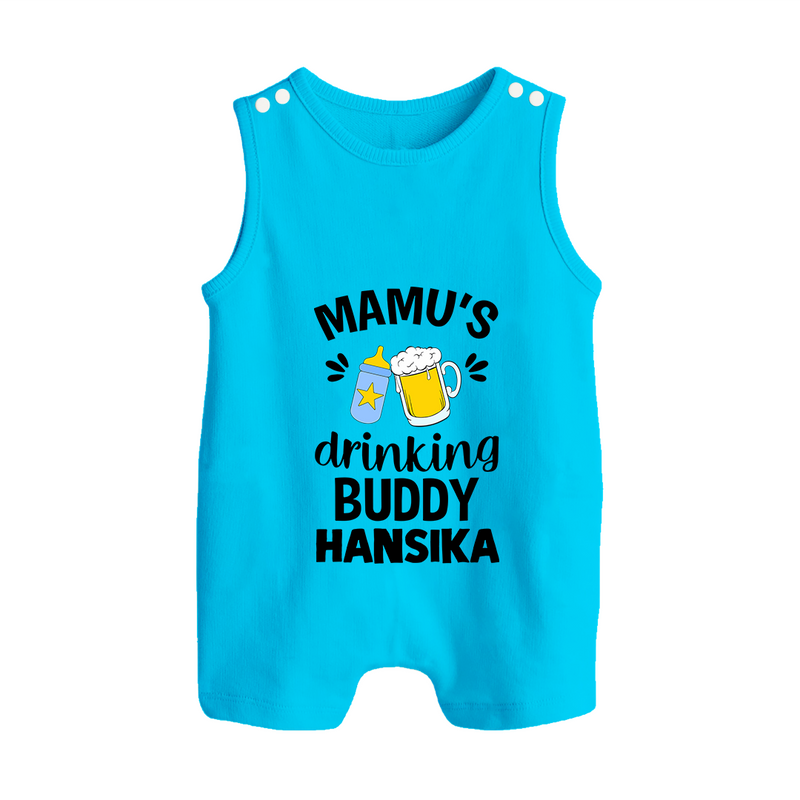 Mamu's Drinking Buddy Romper Suit / Sleeveless Romper | Personalized Baby Romper Suit / Sleeveless Romper for Mamu's Sidekick - SKY BLUE - 0 - 5 Months Old (Chest 18")