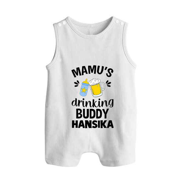 Mamu's Drinking Buddy Romper Suit / Sleeveless Romper | Personalized Baby Romper Suit / Sleeveless Romper for Mamu's Sidekick - WHITE - 0 - 5 Months Old (Chest 18")