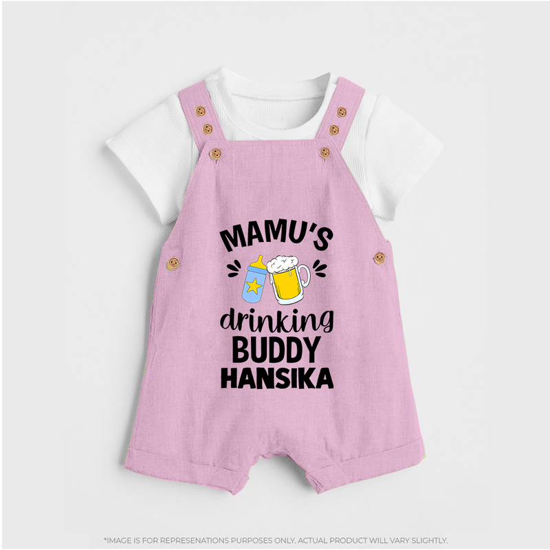 Mamu's Drinking Buddy Dungaree Set | Personalized Baby Dungaree Set for Mamu's Sidekick - BABY PINK - 0 - 5 Months Old (Chest 18")