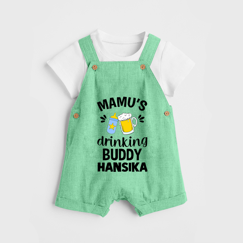 Mamu's Drinking Buddy Dungaree Set | Personalized Baby Dungaree Set for Mamu's Sidekick - GREEN - 0 - 5 Months Old (Chest 18")