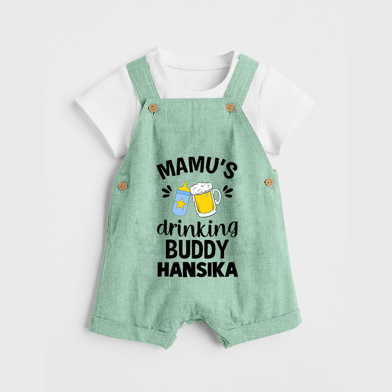 Mamu's Drinking Buddy Dungaree Set | Personalized Baby Dungaree Set for Mamu's Sidekick - MINT GREEN - 0 - 5 Months Old (Chest 18")