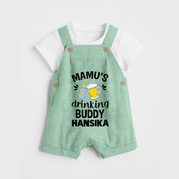 Mamu's Drinking Buddy Dungaree Set | Personalized Baby Dungaree Set for Mamu's Sidekick - MINT GREEN - 0 - 5 Months Old (Chest 18")
