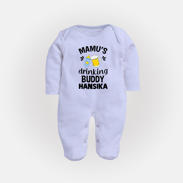 Mamu's Drinking Buddy Sleep Suit / Full Sleeve Body Suit | Personalized Baby Sleep Suit / Full Sleeve Body Suit for Mamu's Sidekick - BABY BLUE - New Born (Chest 7.5")