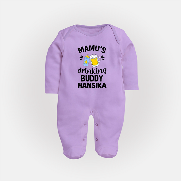 Mamu's Drinking Buddy Sleep Suit / Full Sleeve Body Suit | Personalized Baby Sleep Suit / Full Sleeve Body Suit for Mamu's Sidekick - LILAC - New Born (Chest 7.5")