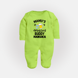 Mamu's Drinking Buddy Sleep Suit / Full Sleeve Body Suit | Personalized Baby Sleep Suit / Full Sleeve Body Suit for Mamu's Sidekick - LIME GREEN - New Born (Chest 7.5")