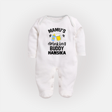 Mamu's Drinking Buddy Sleep Suit / Full Sleeve Body Suit | Personalized Baby Sleep Suit / Full Sleeve Body Suit for Mamu's Sidekick - WHITE - New Born (Chest 7.5")