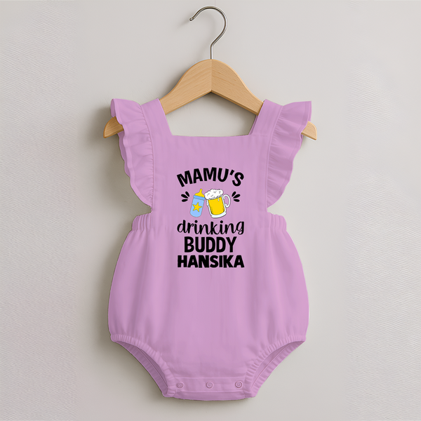 Mamu's Drinking Buddy Romper Frock | Personalized Baby Romper Frock for Mamu's Sidekick - BABY PINK - 0 - 3 Months Old (Chest 19")