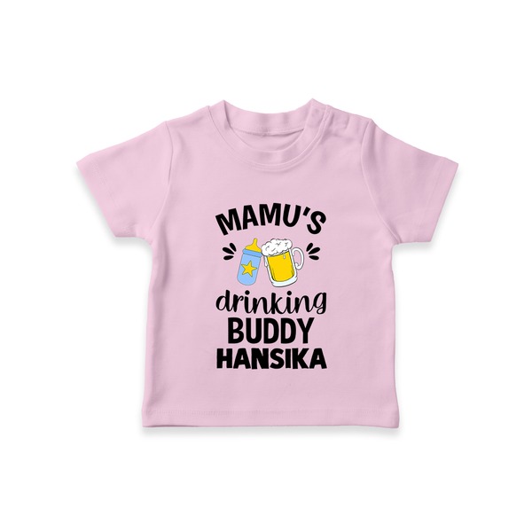 Mamu's Drinking Buddy T-Shirt | Personalized Baby T-Shirt for Mamu's Sidekick - BABY PINK - 0-5 Months Old (Chest 17")