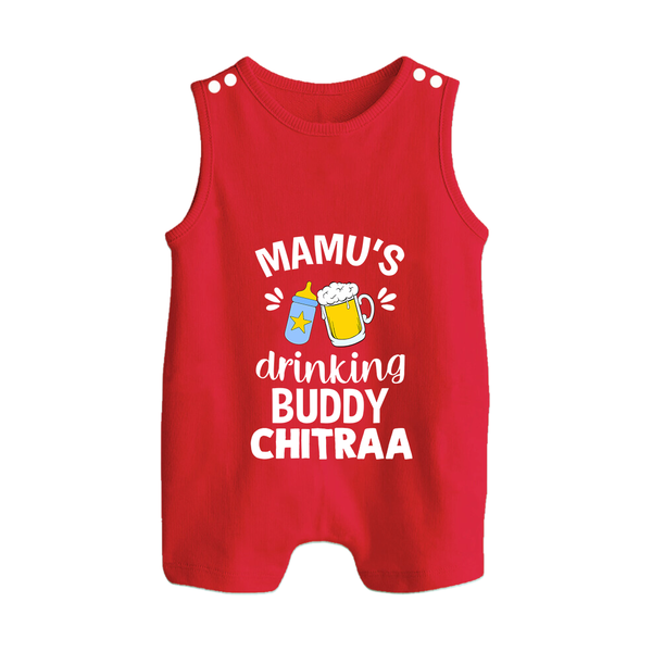 Mamu's Drinking Buddy Romper Suit / Sleeveless Romper | Personalized Baby Romper Suit / Sleeveless Romper for Mamu's Sidekick - RED - 0 - 5 Months Old (Chest 18")