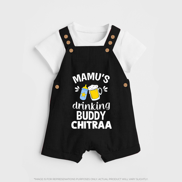 Mamu's Drinking Buddy Dungaree Set | Personalized Baby Dungaree Set for Mamu's Sidekick - BLACK - 0 - 5 Months Old (Chest 18")