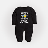 Mamu's Drinking Buddy Sleep Suit / Full Sleeve Body Suit | Personalized Baby Sleep Suit / Full Sleeve Body Suit for Mamu's Sidekick - BLACK - New Born (Chest 7.5")