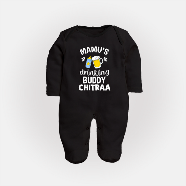 Mamu's Drinking Buddy Sleep Suit / Full Sleeve Body Suit | Personalized Baby Sleep Suit / Full Sleeve Body Suit for Mamu's Sidekick - BLACK - New Born (Chest 7.5")