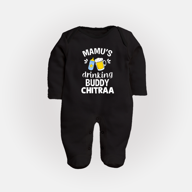Mamu's Drinking Buddy Sleep Suit / Full Sleeve Body Suit | Personalized Baby Sleep Suit / Full Sleeve Body Suit for Mamu's Sidekick - BLACK - New Born (Chest 7.5")