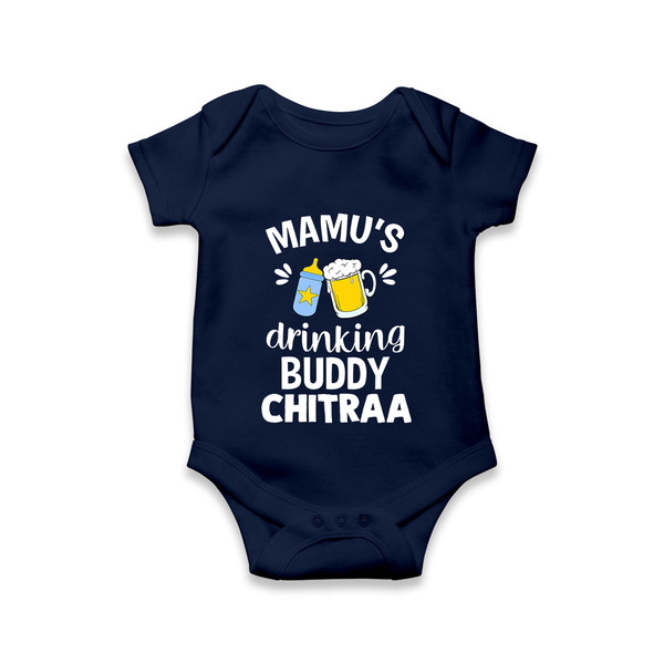 Mamu's Drinking Buddy Romper / Onesie | Personalized Baby Romper / Onesie for Mamu's Sidekick - NAVY BLUE - New Born (Chest 14")