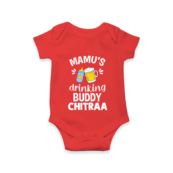 Mamu's Drinking Buddy Romper / Onesie | Personalized Baby Romper / Onesie for Mamu's Sidekick - RED - New Born (Chest 14")
