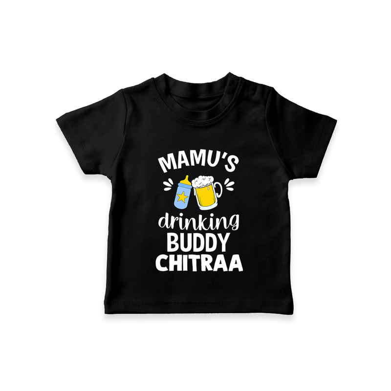 Mamu's Drinking Buddy T-Shirt | Personalized Baby T-Shirt for Mamu's Sidekick - BLACK - 0-5 Months Old (Chest 17")