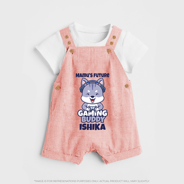 Mamu's Future Gaming Buddy Dungaree Set | Custom Baby Dungaree Set for Mamu's Gaming Pal - PEACH - 0 - 5 Months Old (Chest 18")