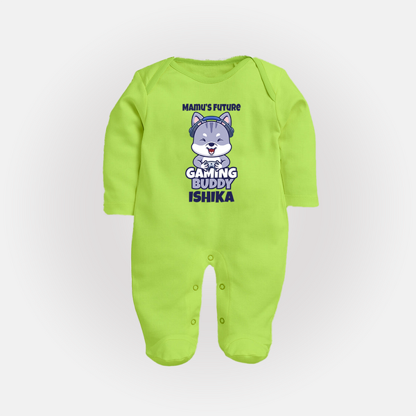 Mamu's Future Gaming Buddy Sleep Suit / Full Sleeve Body Suit | Custom Baby Sleep Suit / Full Sleeve Body Suit for Mamu's Gaming Pal - LIME GREEN - New Born (Chest 7.5")