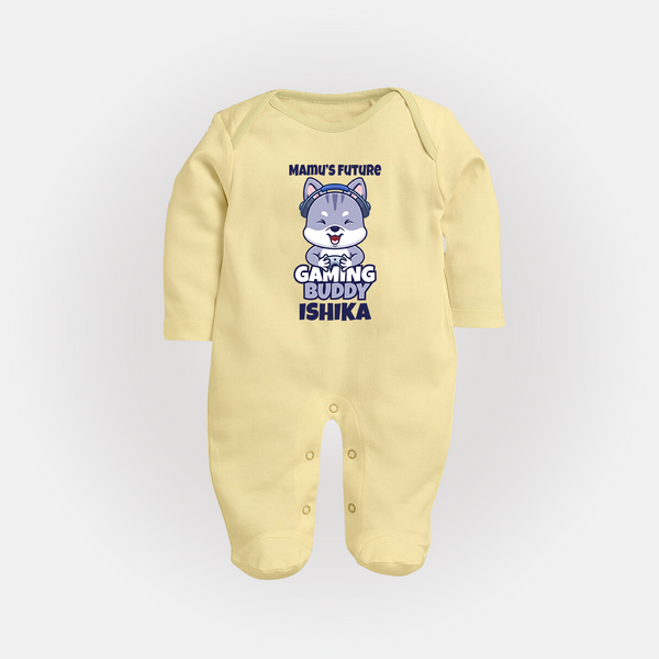 Mamu's Future Gaming Buddy Sleep Suit / Full Sleeve Body Suit | Custom Baby Sleep Suit / Full Sleeve Body Suit for Mamu's Gaming Pal - PASTEL YELLOW - New Born (Chest 7.5")