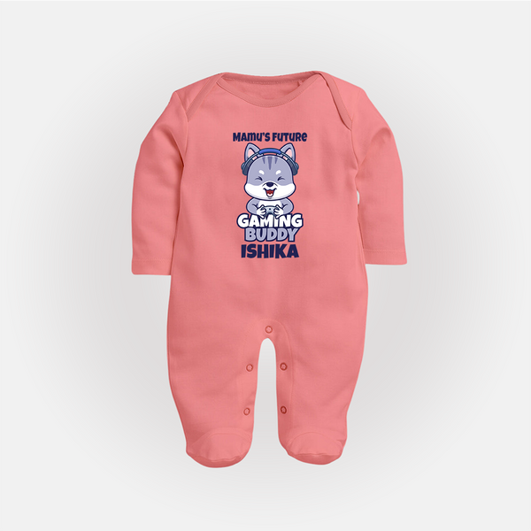 Mamu's Future Gaming Buddy Sleep Suit / Full Sleeve Body Suit | Custom Baby Sleep Suit / Full Sleeve Body Suit for Mamu's Gaming Pal - PEACH - New Born (Chest 7.5")