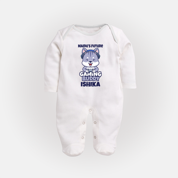 Mamu's Future Gaming Buddy Sleep Suit / Full Sleeve Body Suit | Custom Baby Sleep Suit / Full Sleeve Body Suit for Mamu's Gaming Pal - WHITE - New Born (Chest 7.5")