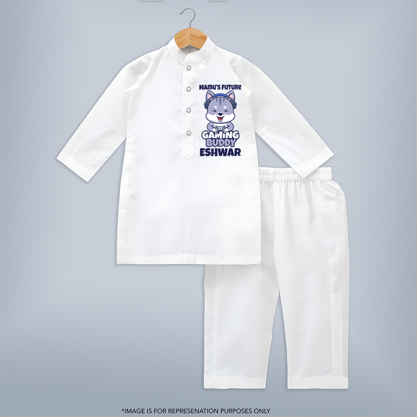 Mamu's Future Gaming Buddy Kurta Set | Custom Baby Kurta Set for Mamu's Gaming Pal - WHITE - 3 - 6 Months Old (Chest 24", Kurta Length 14'', Waist 19", Pant Length 14")