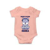 Mamu's Future Gaming Buddy Romper / Onesie | Custom Baby Romper / Onesie for Mamu's Gaming Pal - PEACH - New Born (Chest 14")