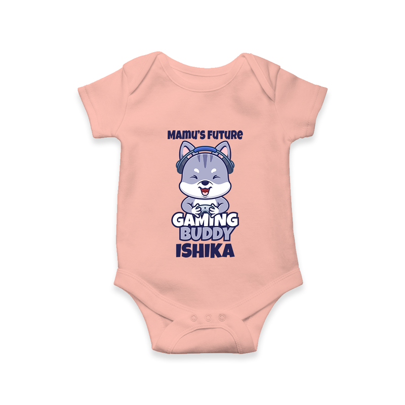 Mamu's Future Gaming Buddy Romper / Onesie | Custom Baby Romper / Onesie for Mamu's Gaming Pal - PEACH - New Born (Chest 14")