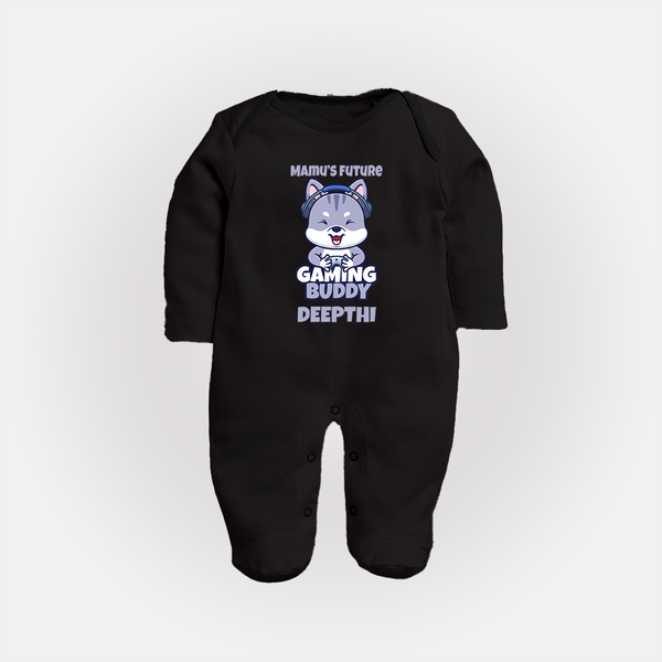 Mamu's Future Gaming Buddy Sleep Suit / Full Sleeve Body Suit | Custom Baby Sleep Suit / Full Sleeve Body Suit for Mamu's Gaming Pal - BLACK - New Born (Chest 7.5")