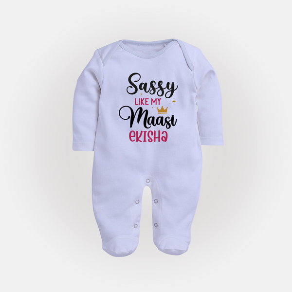 Sassy Like My Massi Sleep Suit / Full Sleeve Body Suit | Personalized Baby Sleep Suit / Full Sleeve Body Suit for Massi's Sassy Kid - BABY BLUE - New Born (Chest 7.5")