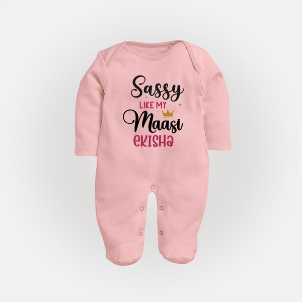 Sassy Like My Massi Sleep Suit / Full Sleeve Body Suit | Personalized Baby Sleep Suit / Full Sleeve Body Suit for Massi's Sassy Kid - BABY PINK - New Born (Chest 7.5")
