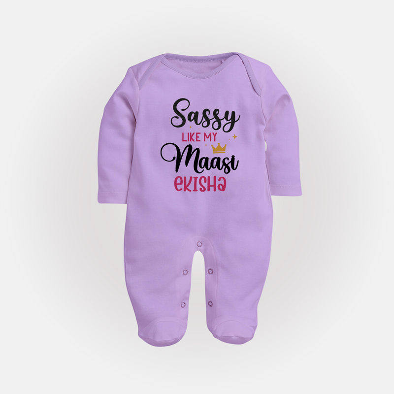 Sassy Like My Massi Sleep Suit / Full Sleeve Body Suit | Personalized Baby Sleep Suit / Full Sleeve Body Suit for Massi's Sassy Kid - LILAC - New Born (Chest 7.5")
