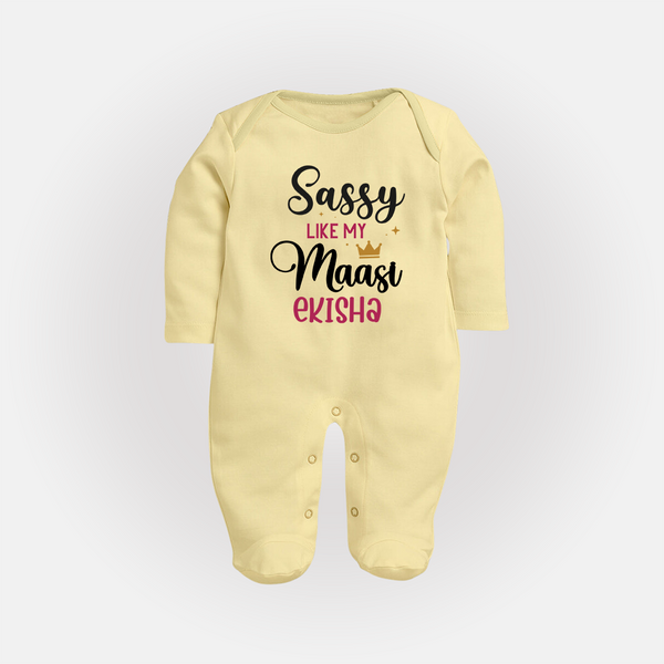 Sassy Like My Massi Sleep Suit / Full Sleeve Body Suit | Personalized Baby Sleep Suit / Full Sleeve Body Suit for Massi's Sassy Kid - PASTEL YELLOW - New Born (Chest 7.5")