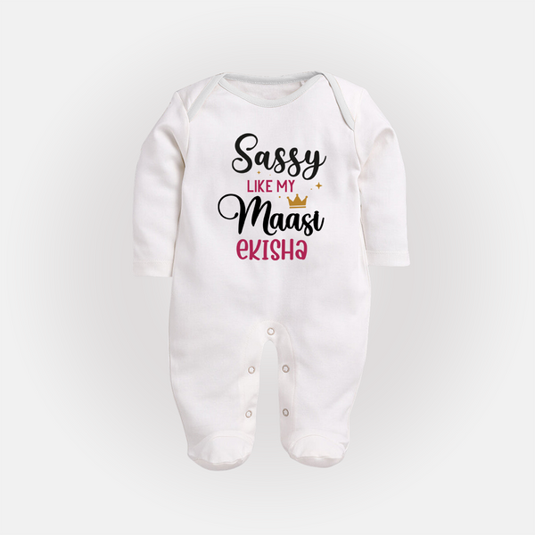 Sassy Like My Massi Sleep Suit / Full Sleeve Body Suit | Personalized Baby Sleep Suit / Full Sleeve Body Suit for Massi's Sassy Kid - WHITE - New Born (Chest 7.5")