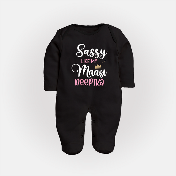 Sassy Like My Massi Sleep Suit / Full Sleeve Body Suit | Personalized Baby Sleep Suit / Full Sleeve Body Suit for Massi's Sassy Kid - BLACK - New Born (Chest 7.5")