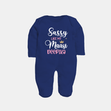 Sassy Like My Massi Sleep Suit / Full Sleeve Body Suit | Personalized Baby Sleep Suit / Full Sleeve Body Suit for Massi's Sassy Kid - NAVY BLUE - New Born (Chest 7.5")