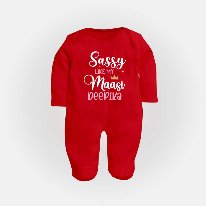 Sassy Like My Massi Sleep Suit / Full Sleeve Body Suit | Personalized Baby Sleep Suit / Full Sleeve Body Suit for Massi's Sassy Kid - RED - New Born (Chest 7.5")