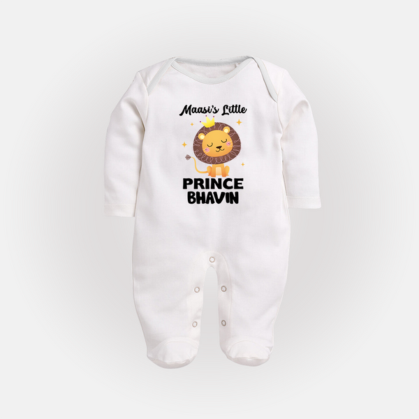 Massi's Little Prince Sleep Suit / Full Sleeve Body Suit | Custom Baby Sleep Suit / Full Sleeve Body Suit for Massi's Little Prince - WHITE - New Born (Chest 7.5")