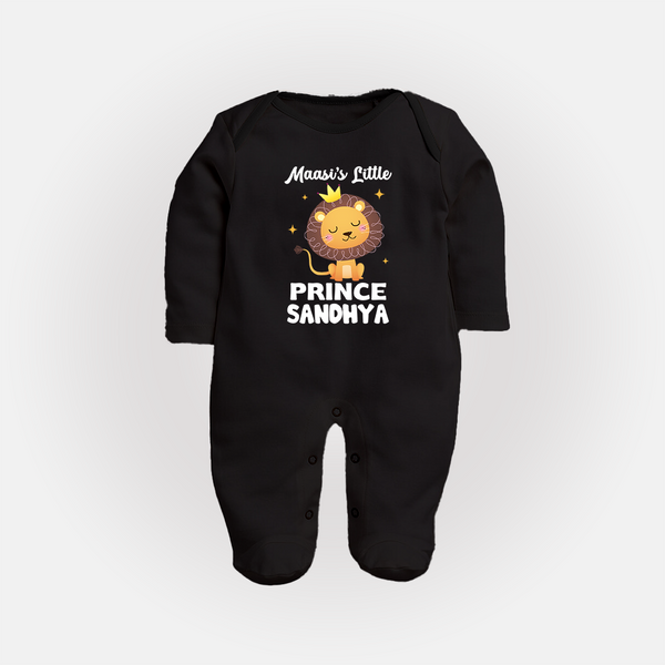 Massi's Little Prince Sleep Suit / Full Sleeve Body Suit | Custom Baby Sleep Suit / Full Sleeve Body Suit for Massi's Little Prince - BLACK - New Born (Chest 7.5")