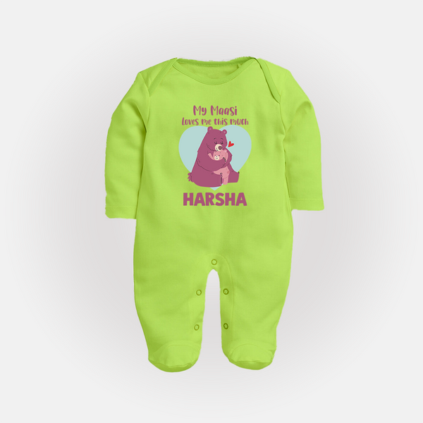 My Massi Loves Me This Much Sleep Suit / Full Sleeve Body Suit | Personalized Baby Sleep Suit / Full Sleeve Body Suit for Massi's Little Darling - LIME GREEN - New Born (Chest 7.5")